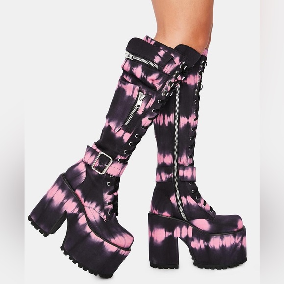 CURRENT MOOD Magenta Tie Dye Obsidian Pocket 2.0 Platform Boots Black Pink 10 - Picture 8 of 12